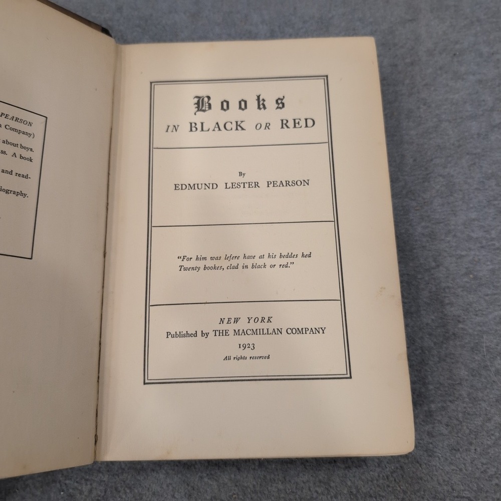Books in Black or Red Edmund Lester Pearson 1923 First Edition Macmillan HC - Picture 5 of 6